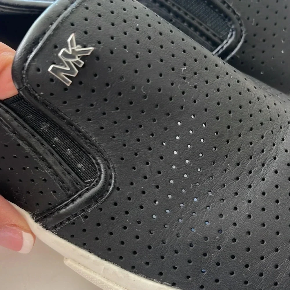 Michael Kors Black perforated slip on flats leather shoes size 6M